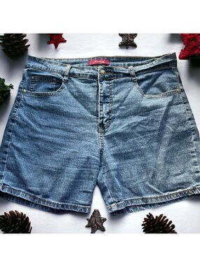 Jeanbay Denim Jean Shorts Flap Back Pockets Embroidered Rhinestones Sz 12
